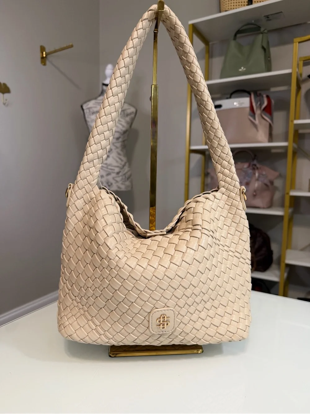 Simply Southern Cream Woven Shoulder Bag with Crossbody Strap